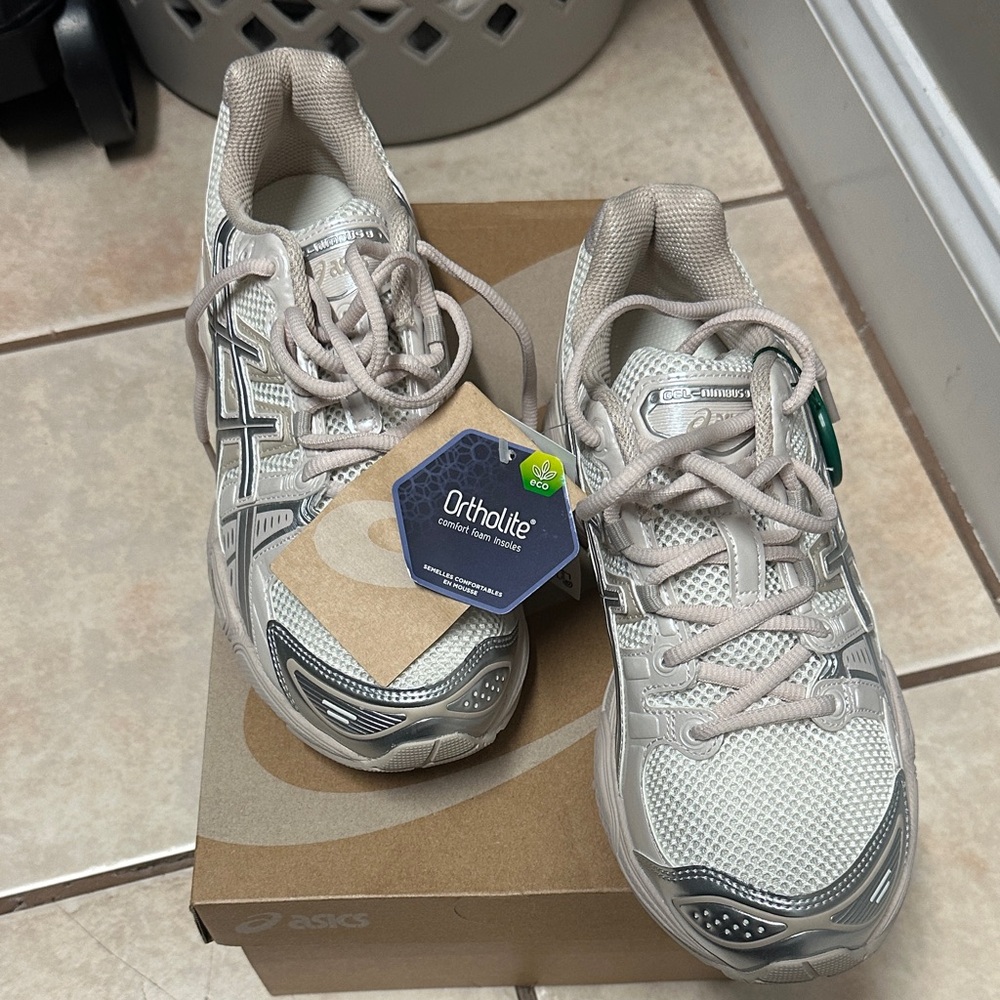 ASICS Metallic Silver and Light beige Sneakers